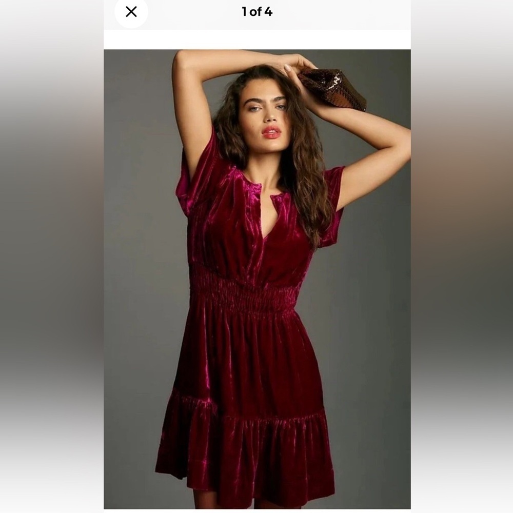 NWT Anthropologie Somerset Velvet Mini Dress in Deep Wine Women’s Small